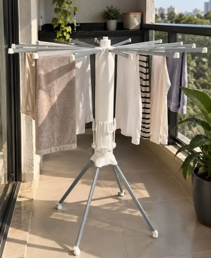 Varal de Chão Dobrável Vertical Inox Reforçado com Rodinhas Cabideiro Portátil Roupas Apartamento Multifuncional