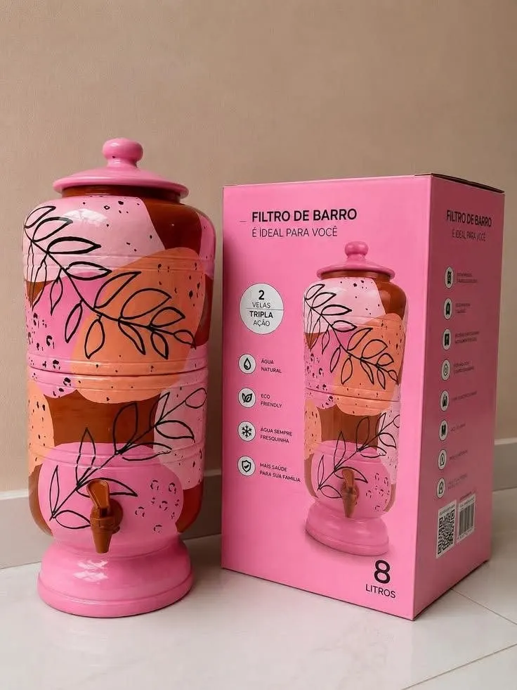 Filtro de Barro Decorado 18 Litros 2 velas – Rosa Ramos preto Harmonia e água natural