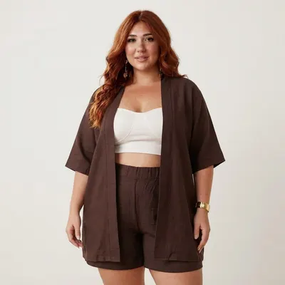Conjunto Plus Size 2 Peças (Kimono + Short) | Elegante, Confortável, Do GG ao G4
