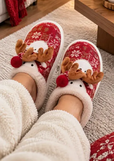 XIXITIAO Chinelos de algodão Dia de Natal Elk Moda Quente Casa Sola Macia Meninas Inverno Divertido Desenho Animado Pelu