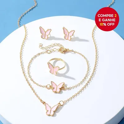 Conjunto De Joias De Borboleta Para Mulheres , Colar , Anel , Brincos , Pulseira