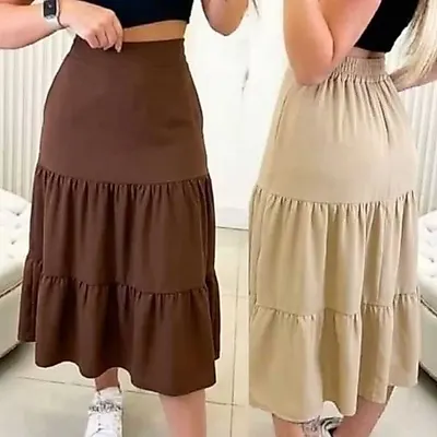 Saia Midi Três Marias Feminina com Forro | Moda Evangélica | Cintura com Elástico