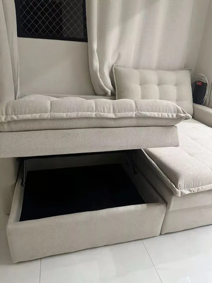 Sofá Baú Sem Caixa Retrátil 1,80m SoftGel Bonnie Boucle Bege Claro Cama inBox