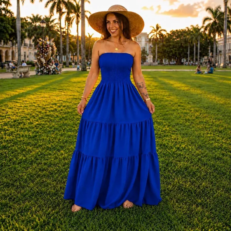 **Vestido** Longo Tomara Tecido Duna Lisa Estampado Frente y Costas Elastec Vermelho