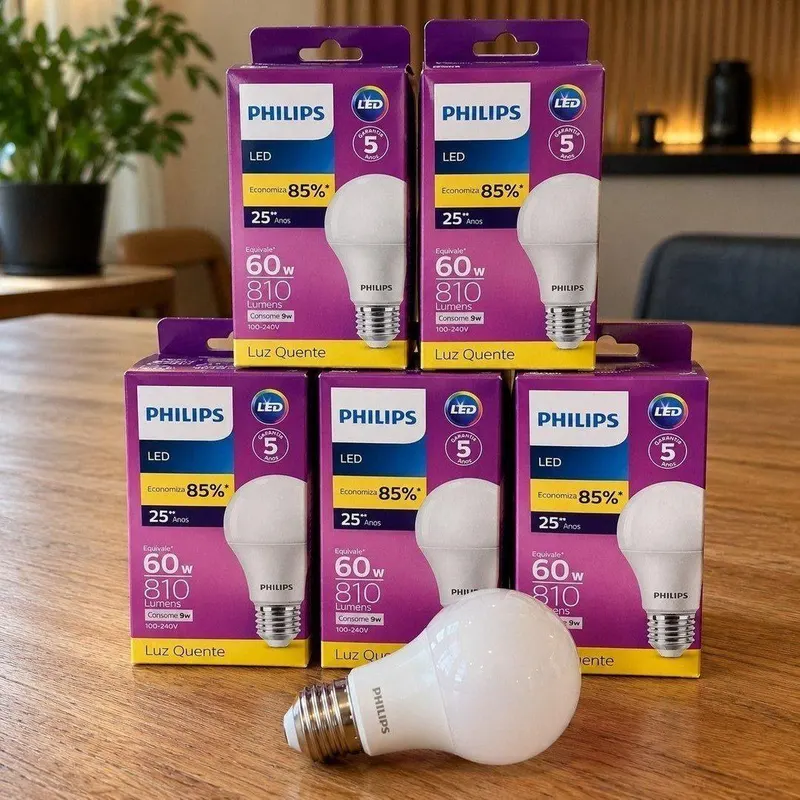Kit 5 Lâmpadas Led Bulbo Philips A60 9w 3000k 806lm Bivolt