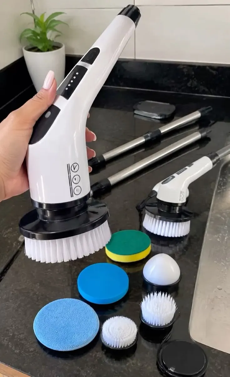 Escova Elétrica Limpeza Kit 12 em 1 Sem Fio Giratória Portátil