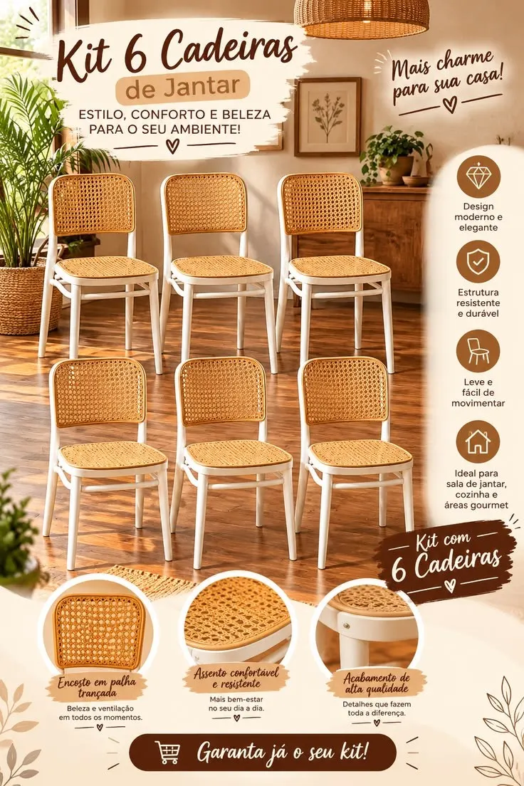 Kit 6 Cadeiras de Jantar Roma para Sala e Cozinha