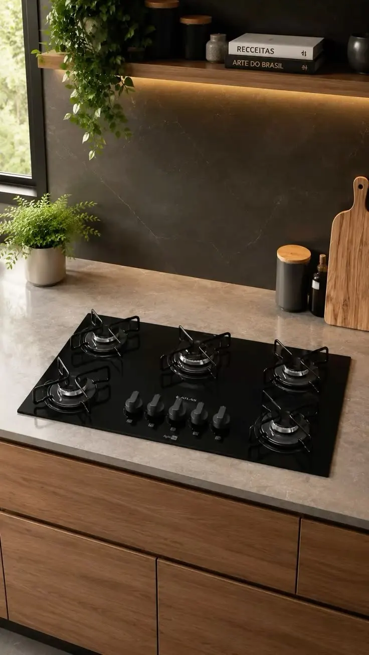 Fogão Cooktop 5 Bocas Mesa Vidro Atlas Agile Up Preto Bivolt