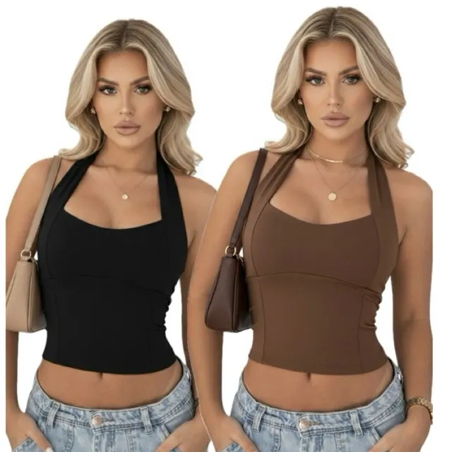 KIT 2 BLUSAS FEMININA TOP HALTER CROPPED AJUSTADO FRENTE ÚNICA COSTA NUA CASUAL MODA