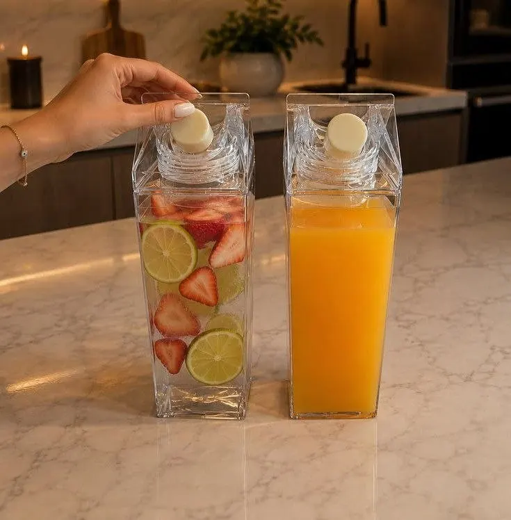 Garrafa De Água Suco em Formato Caixa Leite Transparente Portátil estilo Pack 1000ML / 500ML