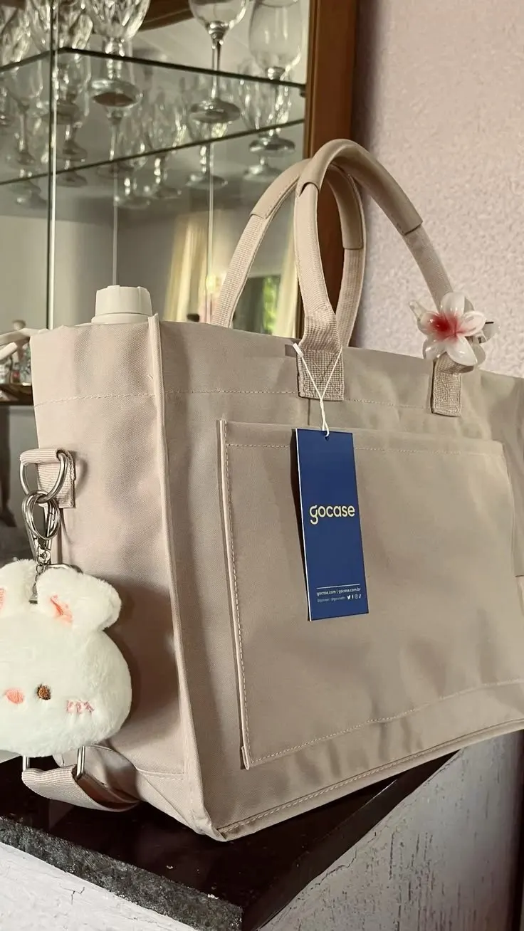 Bolsa Feminina Tote Mini Gocase com Porta-Notebook, Estilo Minimalista, Perfeita para Viagem, Faculdade e Escritório