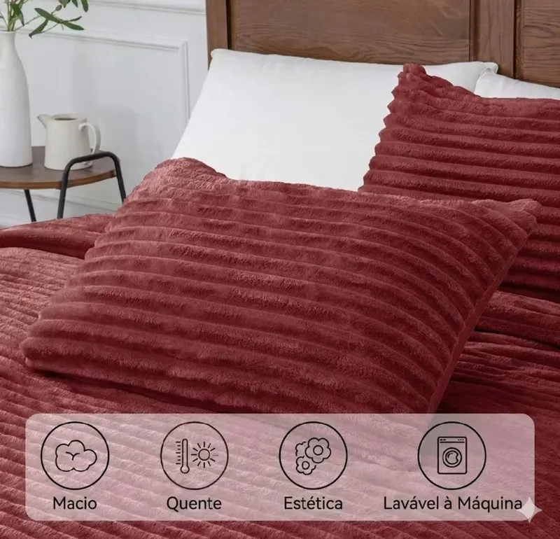 Colcha kit Edredon e Fronhas Queen inverno Fleece Super Macio Quente 2,50 x 2,20
