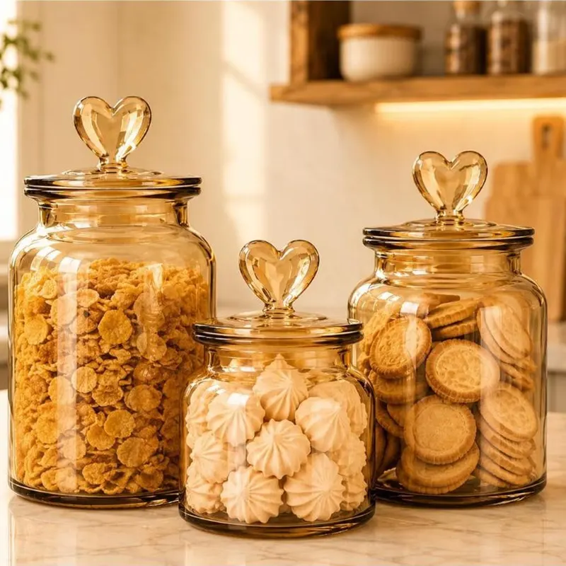 Pote Vidro Âmbar Hermético Decor Afeto Coração