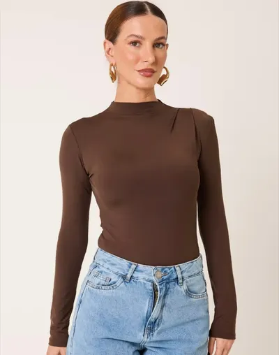 Body Feminino Gola Alta Manga Longa Poliamida Cléa Store