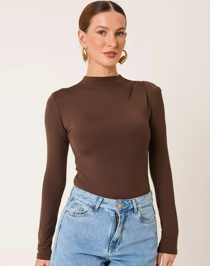 Body Feminino Gola Alta Manga Longa Poliamida Cléa Store