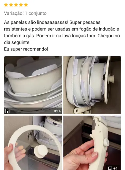 Jogo de Panelas de 18 Peças com Fundo Triplo Cerâmico, para Indução e Gás, com Cabo Removível