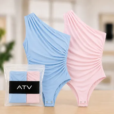 KIT 2 Body Feminino Um Ombro Body Drapeado Elegante Body Feminino Manga Mula Body