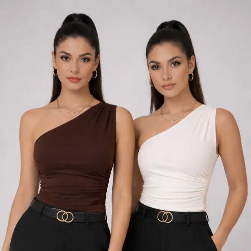 Kit 2 Body Feminino Mula Manca em Suplex Premium Um Ombro Só Forrado