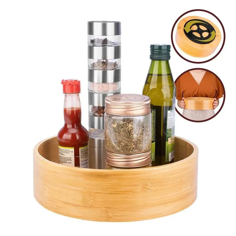 Organizador Giratório Bandeja Multiuso Bambu Biscuitt Regalo Artesan 24cm!