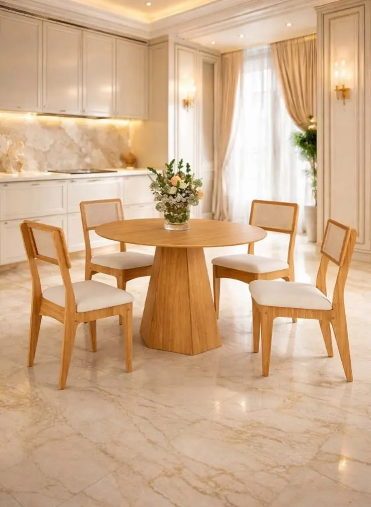 Mesa de Jantar 6 Lugares Redonda com Pé Hexagonal Lisboa