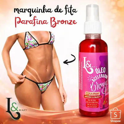 Óleo Ativador Bronzeador Urucum 120ml L&Beauty Marquinha de Fita Biquíni Bronzeado Rápido