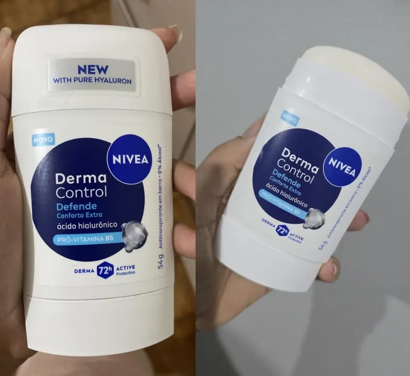 NIVEA Desodorante Antitranspirante Stick Derma Control Defende 54g, Proteção 72h, Previne Irritações, Ácido Hialurônico, Conforto Extra