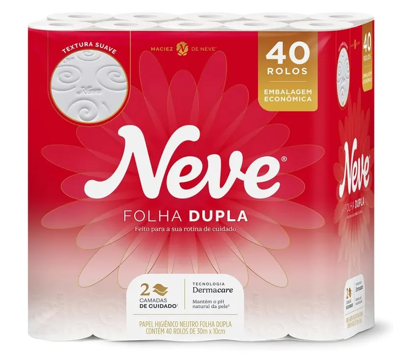 Papel Higiênico Neve Toque de Seda Folha Dupla 40 rolos 30M