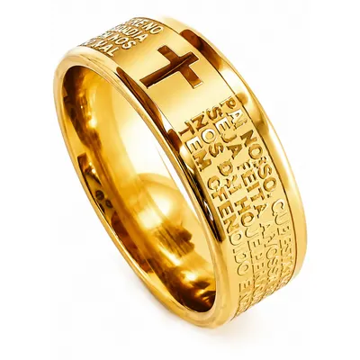 Anel Masculi e feminino Oração Pai Nosso em Aço Inox Dourado