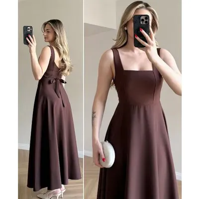 YAN FASHION | Vestido Longo Decote Quadrado com Amarração nas Costas — Alfaiataria