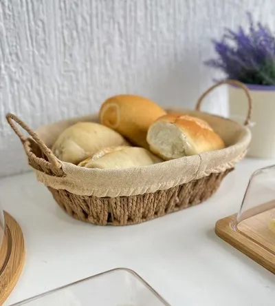Cesta De Pão Oval Com Alças Tecido Natural - 27cm Wolff Mesa Posta