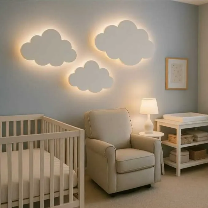 Kit 3 Luminárias Nuvem em MDF 15mm com LED Branco Quente ou Frio