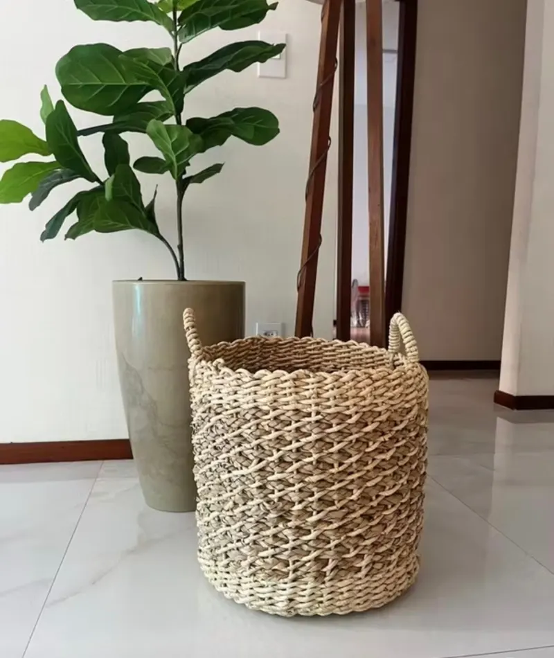 cesto organizador de palha seagrass 40cm com alças duo multiuso - Oikos