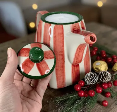 Chaleira Feita de Cerâmica Decorada Para Natal Para Servir Bebidas Chá Café Leite Água