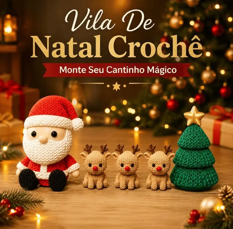 Kit Decoração Natalina Vila de Natal Papai Noel 3 Renas Árvore Presente Natal