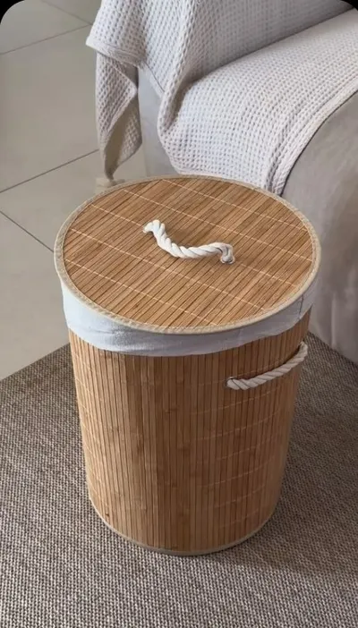 Cesto De Roupas Bambu Redondo Banheiro Lavanderia