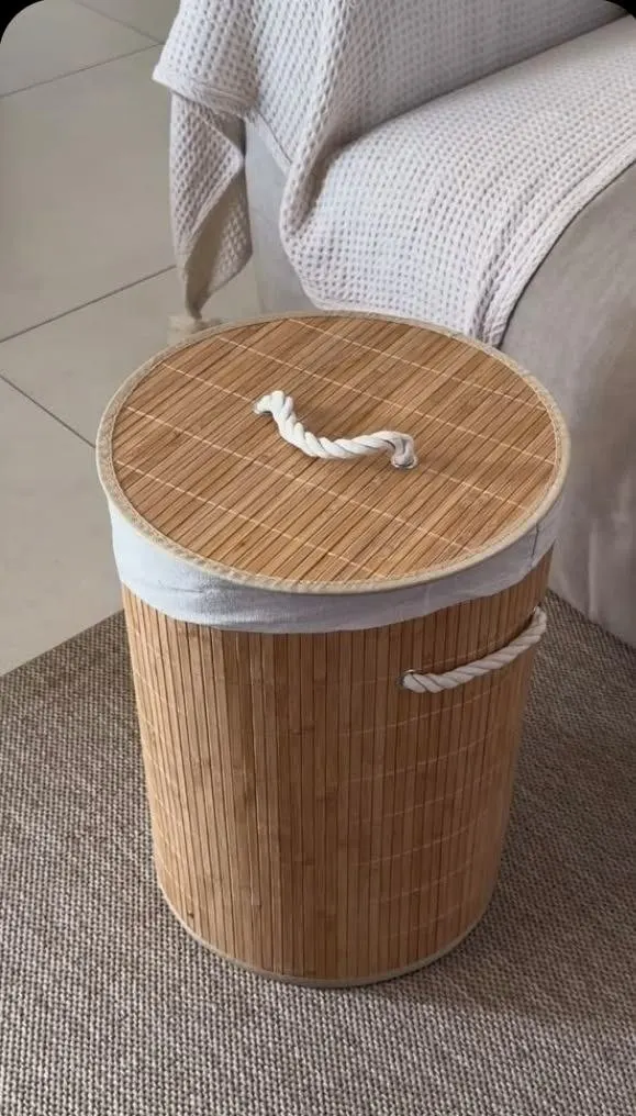 Cesto De Roupas Bambu Redondo Banheiro Lavanderia