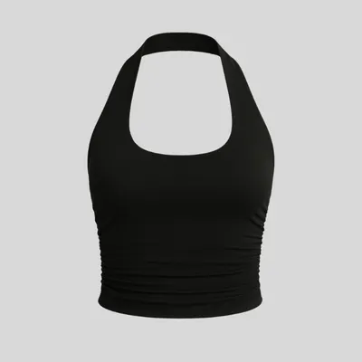 Blusa Cropped Feminino Frente Única Franzido Ajustado com Costas Nua