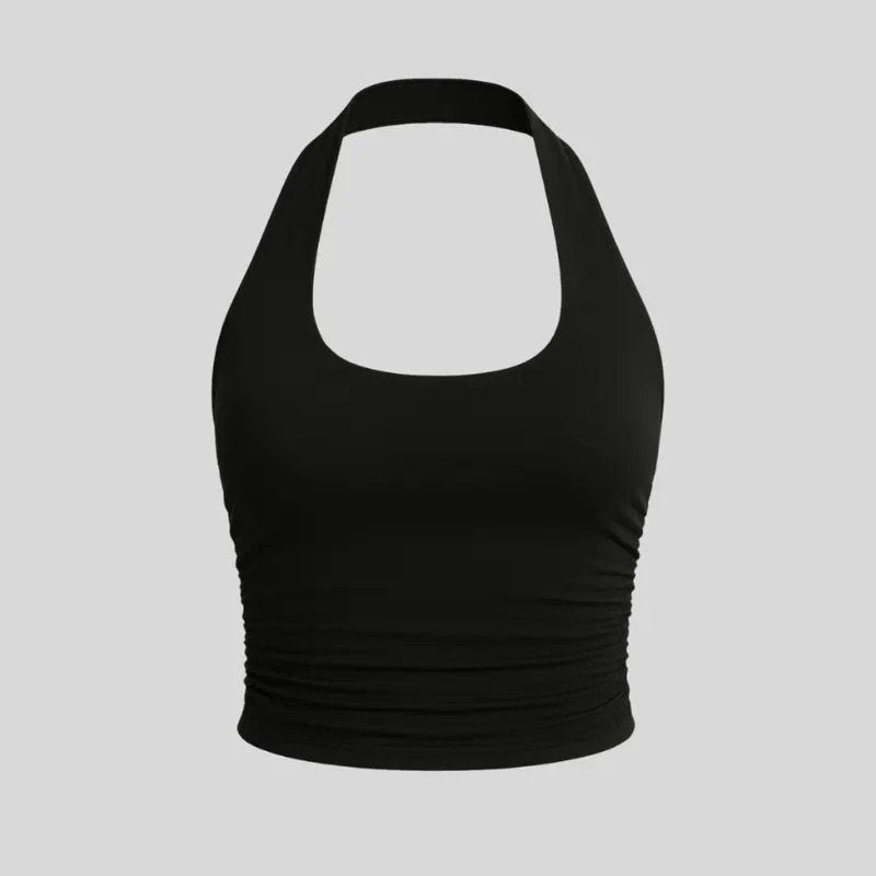 Blusa Cropped Feminino Frente Única Franzido Ajustado com Costas Nua