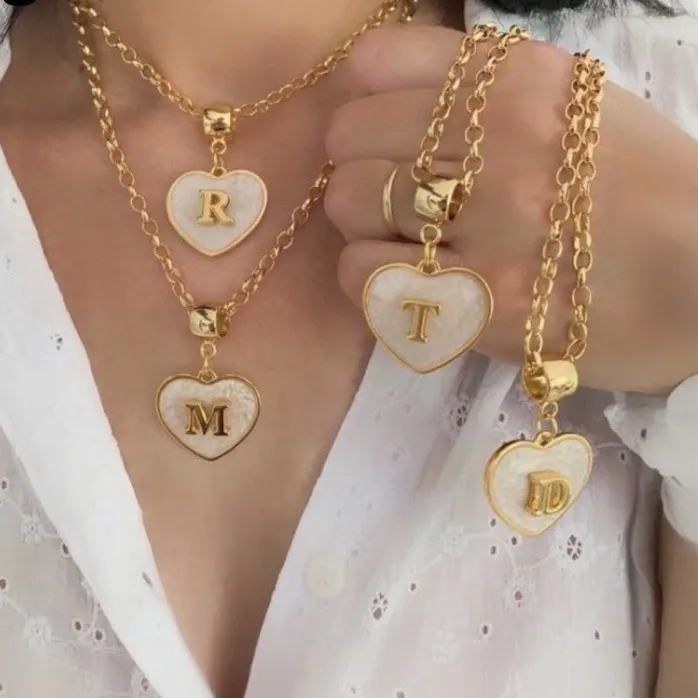 Feminino colares de ouro presente Colar Coração Com Pingente Letra Inicial do Nome Super