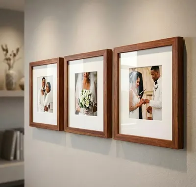 Kit 3 quadros decorativos moldura 23x23 fotografia paspatur vidro acrilico