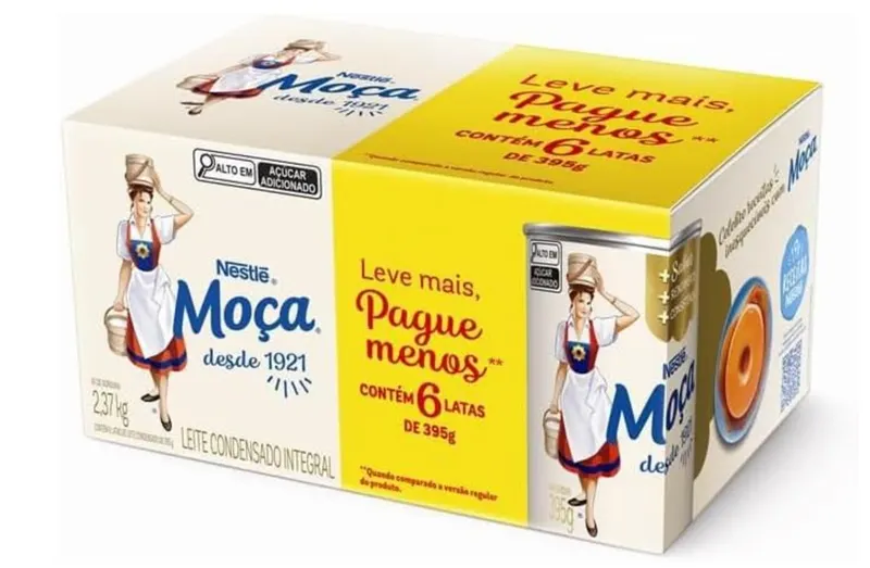 Leite Condensado Integral Moça, Lata, 395g, Pack com 6 Unidades