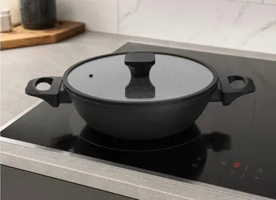 Frigideira Brinox de Alumínio com Tampa Indução Stone Preta 24cm