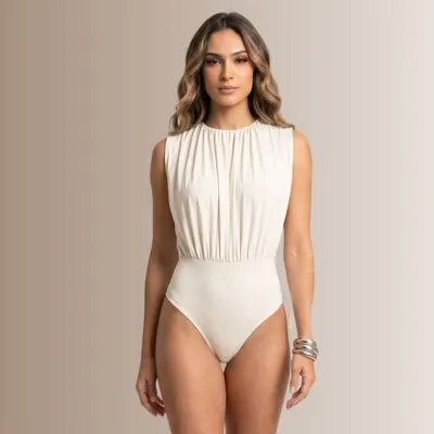 Body Feminino Poliamida Premium Drapiado Fecho Regulável Tecido Zero Transparência Slim