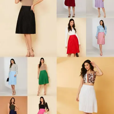 Saia Midi Plissada Lisa Com Forro Moda Evangelica -001