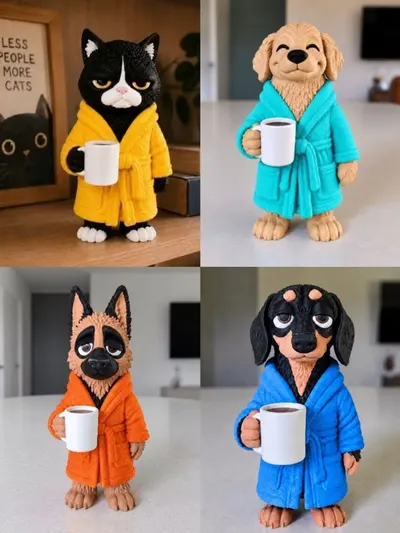 Enfeite para Estante Complemento para Bibliocanto Decoração Geek Gato Cachorro Café