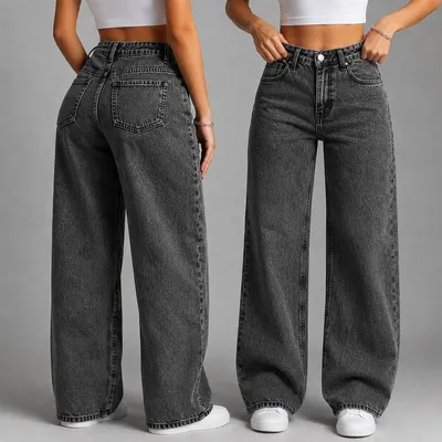 Calça Jeans Feminina Wide Leg Pantalona Grafite Marmorizada Cintura Alta 34 ao 44