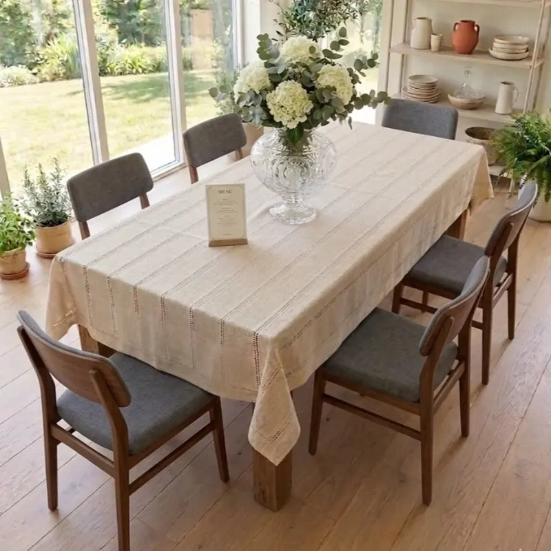 Toalha de Mesa Vazada 100% Algodão Mesa Posta 4 6 8 10 12 Lugares Mesa Jantar Elegante