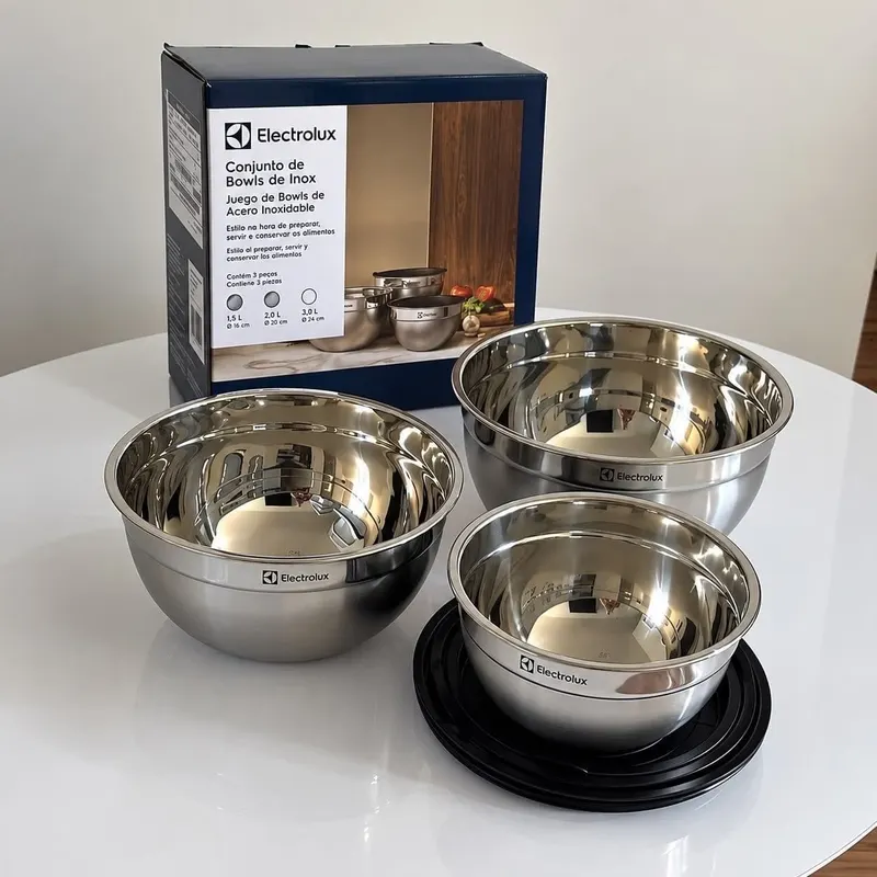 Conjunto de Bowls Tigelas de Inox com Tampa Plástica Electrolux!