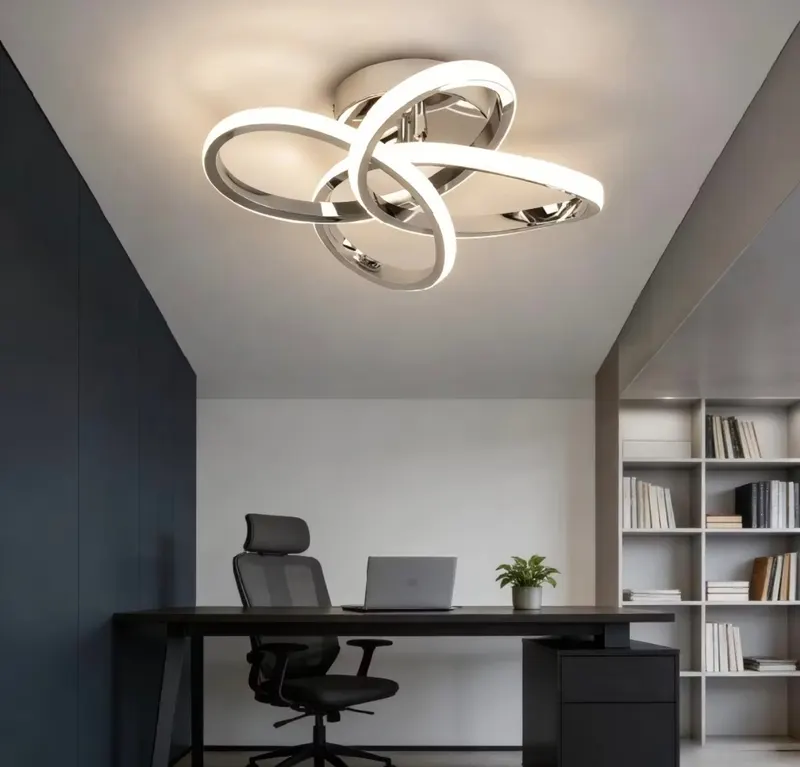 Luminária de Teto Anéis Entrelacados | LED 3 Cores | Alumínio Cromado | Para Sala/Quarto