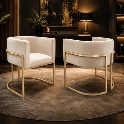 Kit 2 Poltronas De Base Cadeira Ferro Dourada Estrutura Meia Lua Tecido Veludo Para Salão Consultório Luxousa Luxo